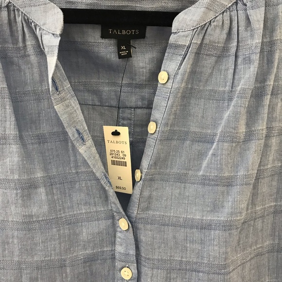NWT Talbots XL Chambray Rolled Sleeve Blouse - Picture 4 of 4